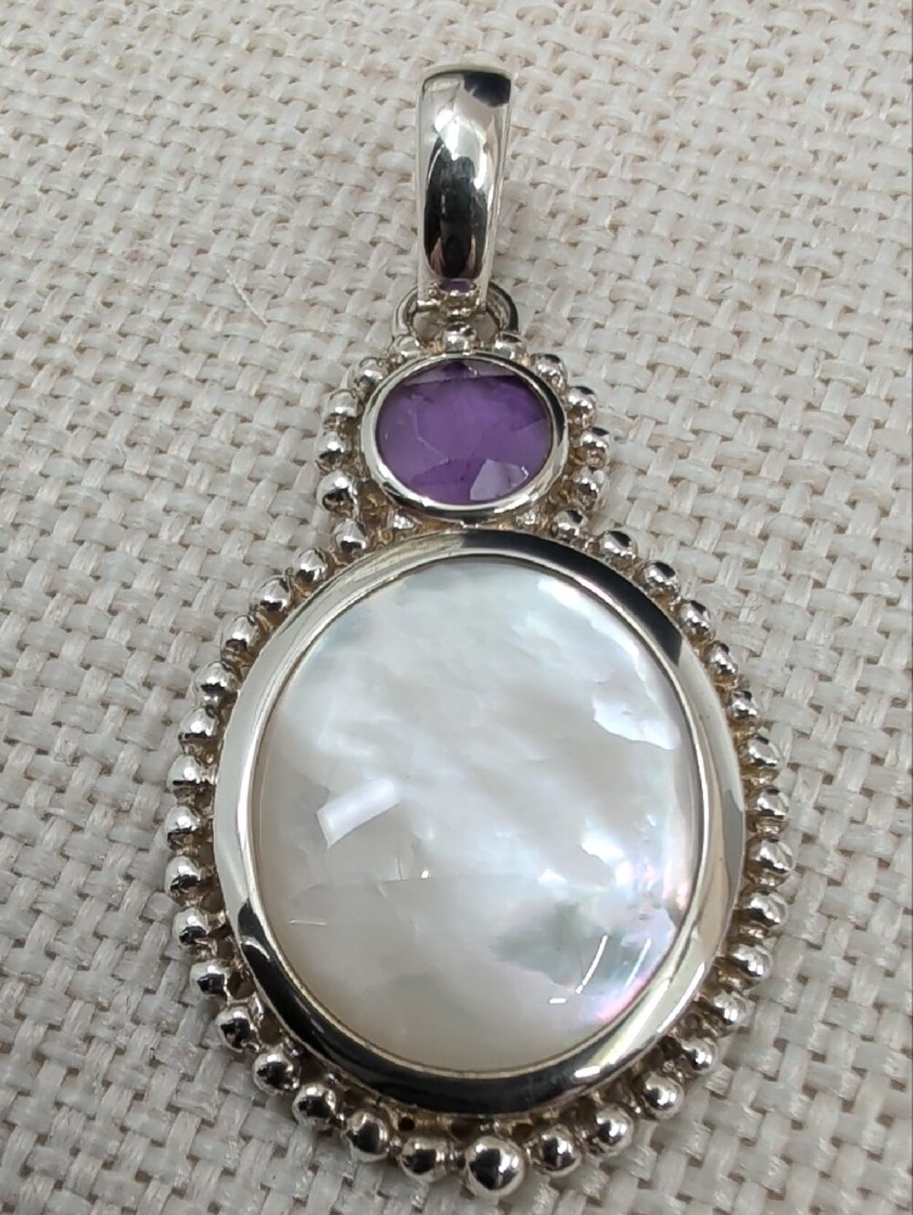 Vintage Whitney Kelly 925 Sterling Silver Mother of Pearl Amethyst Pendant - Picture 5 of 16